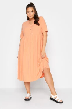 LIMITED COLLECTION Curve Light Orange Ribbed Peplum Midi Dress