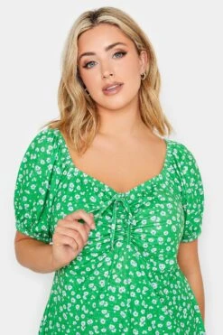 YOURS PETITE Curve Green Ditsy Print Ruched Front Top 8 YOURS PETITE Curve Green Ditsy Print Ruched Front Top -Saga Dresses Shop d4b09f36 abe2 40 174569 D