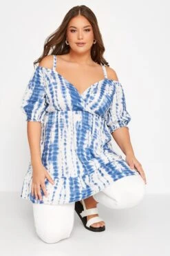 YOURS Curve Blue Tie Dye Cold Shoulder Top -Saga Dresses Shop d52ac879 d9be 47 173969 D