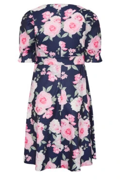 YOURS LONDON Curve Navy Blue Floral Print Puff Sleeve Dress -Saga Dresses Shop d56f9376 ef81 49 162204 Y