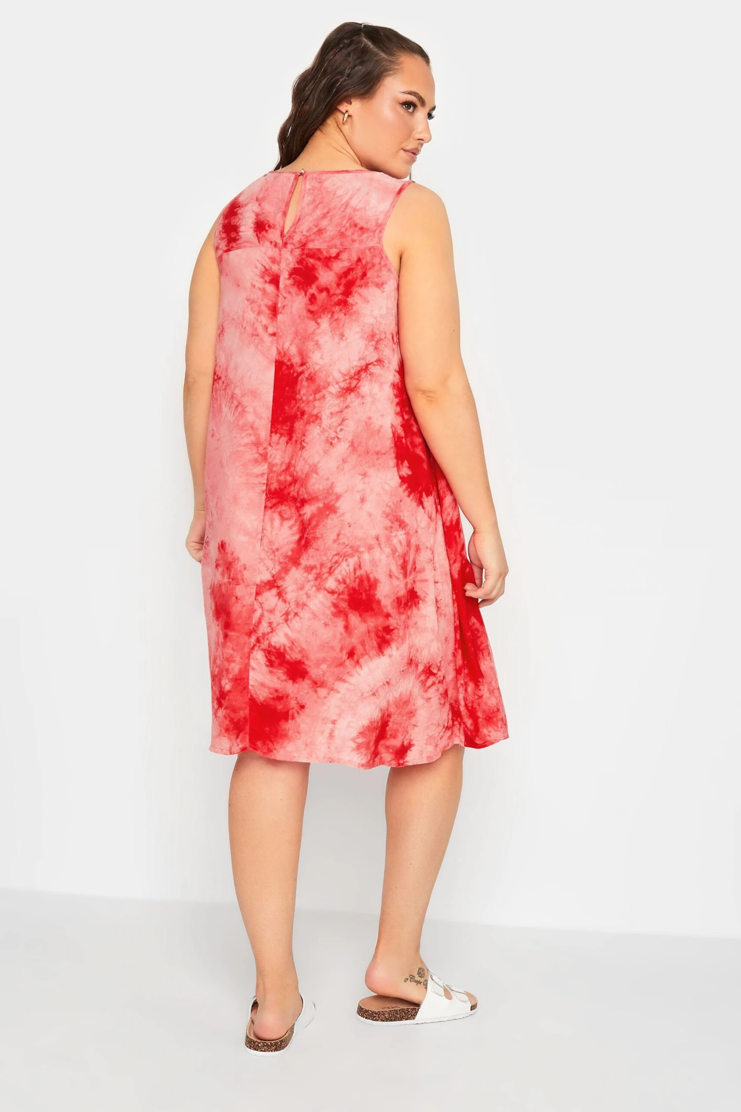YOURS Curve Coral Orange Tie Dye Print Swing Dress 2 YOURS Curve Coral Orange Tie Dye Print Swing Dress - Image 2