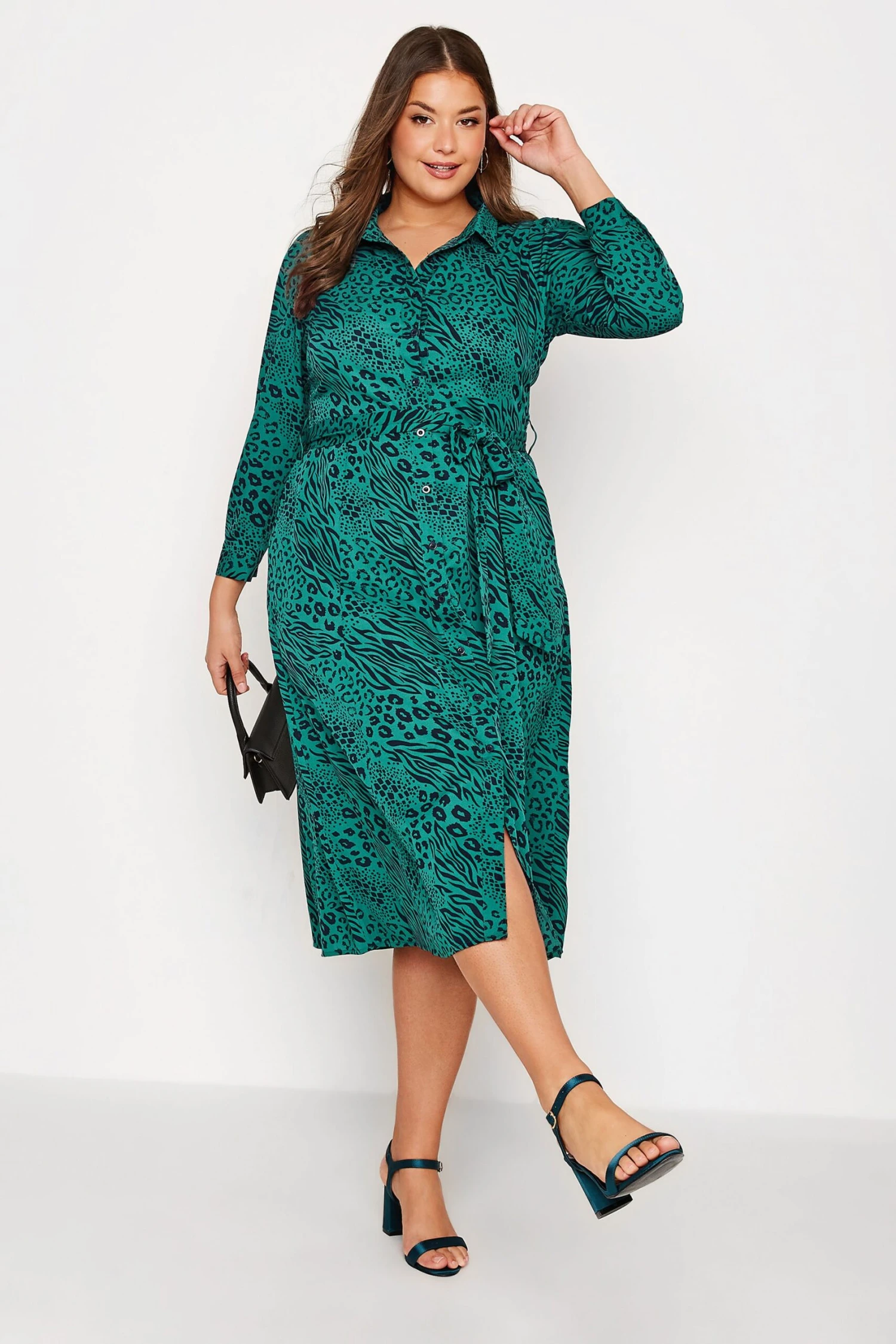 YOURS LONDON Curve Green Animal Print Shirt Dress 1 YOURS LONDON Curve Green Animal Print Shirt Dress
