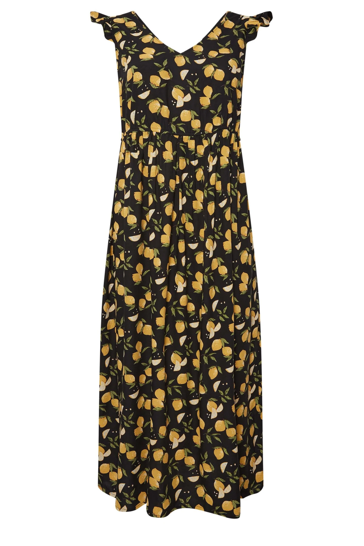 LIMITED COLLECTION Curve Black Lemons Print Frill Maxi Dress 5 LIMITED COLLECTION Curve Black Lemons Print Frill Maxi Dress - Image 5