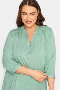 YOURS Curve Green Half Placket Blouse -Saga Dresses Shop d7351d9a 25c3 44 174292 D
