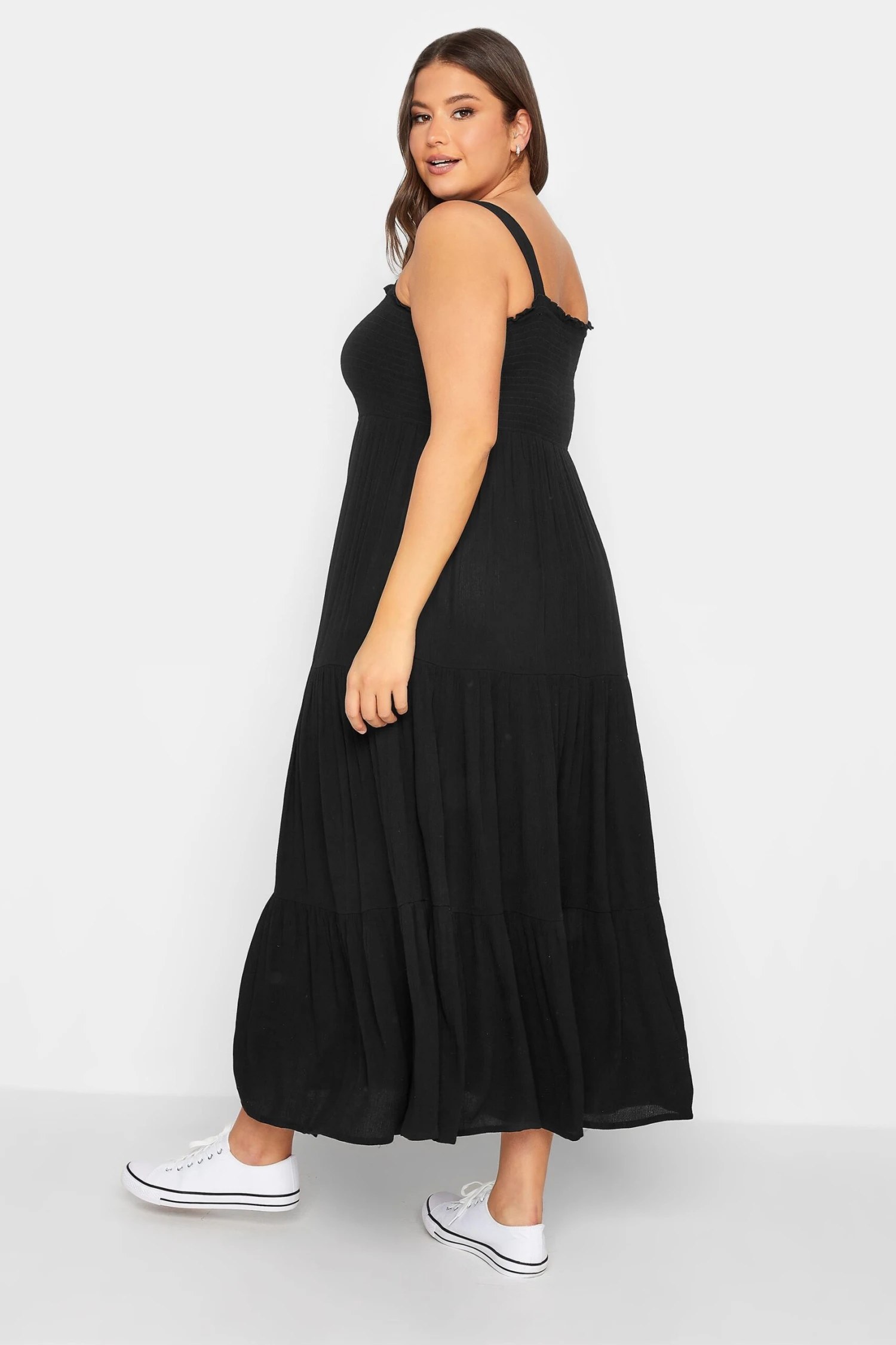 YOURS Curve Black Shirred Strappy Sundress 2 YOURS Curve Black Shirred Strappy Sundress - Image 2