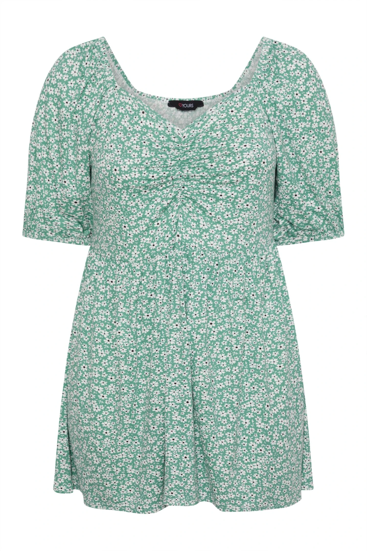 YOURS Curve Green Floral Ruched Top 5 YOURS Curve Green Floral Ruched Top - Image 5