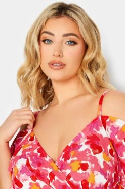 YOURS Curve Pink Floral Cold Shoulder Midaxi Dress -Saga Dresses Shop d7f0845d 3a8c 48 137287 D