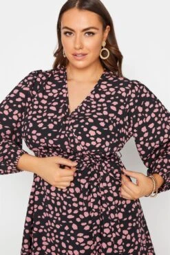 YOURS Curve Black Dalmatian Print Wrap Top -Saga Dresses Shop d8342a1e 5f39 48 131422 D