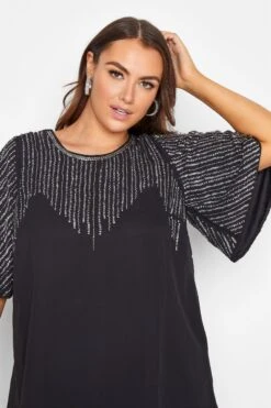 LUXE Curve Black Hand Embellished Sweetheart Blouse -Saga Dresses Shop d84cb878 ed72 4e 157940 D