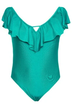 YOURS Curve Green Frill Plunge Tummy Control Swimsuit -Saga Dresses Shop d85a4e81 7659 46 150280 X