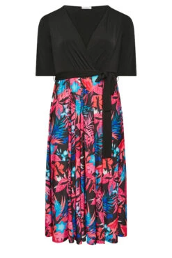 YOURS LONDON Curve Black Tropical Print Wrap Dress -Saga Dresses Shop d8f684a8 4944 40 162220 X