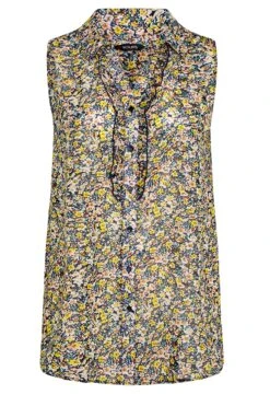 YOURS Curve Navy Blue Floral Print Sleeveless Frill Swing Blouse -Saga Dresses Shop d90c58a0 ebf9 46 173882 X