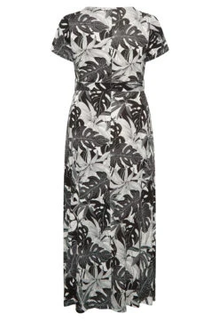 YOURS Curve Black & White Floral Leaf Print Front Tie Maxi Dress -Saga Dresses Shop d93c0348 d7cc 4d 301698 Y