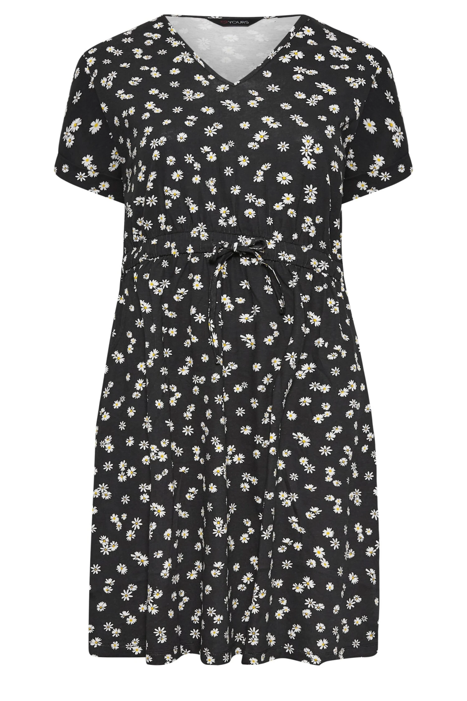 YOURS Curve Black Daisy Print Cotton T-Shirt Dress 5 YOURS Curve Black Daisy Print Cotton T-Shirt Dress - Image 5