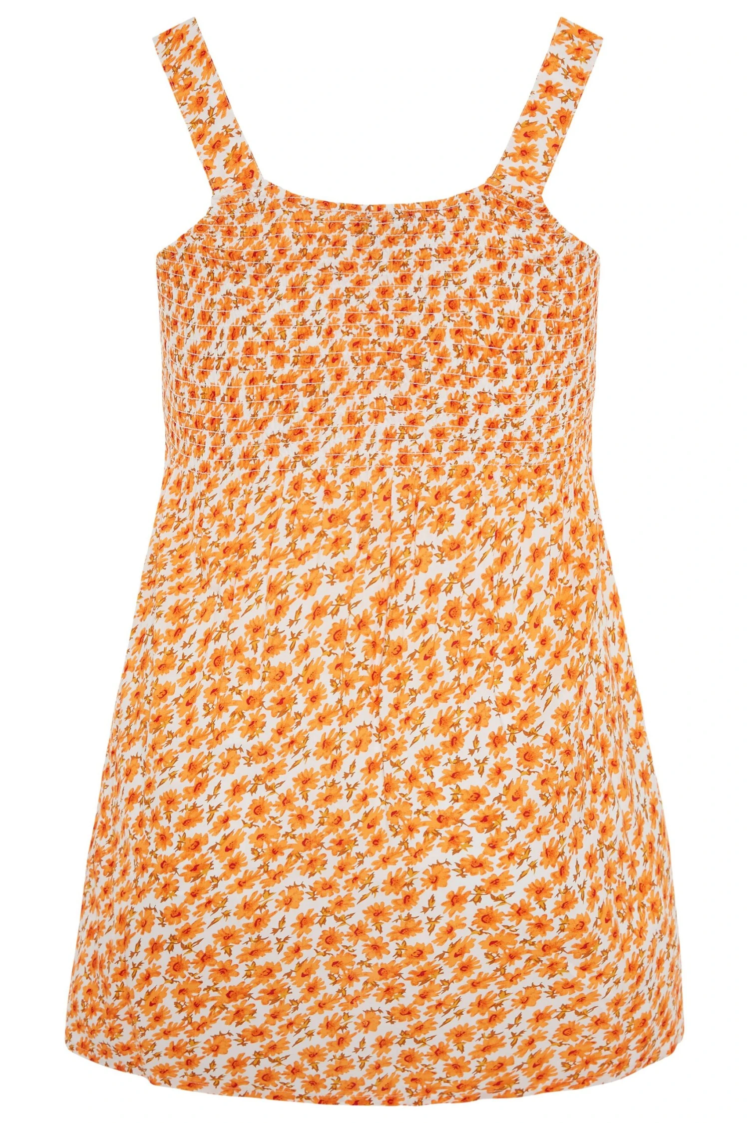 YOURS Curve Orange Floral Shirred Smock Vest Top 6 YOURS Curve Orange Floral Shirred Smock Vest Top - Image 6