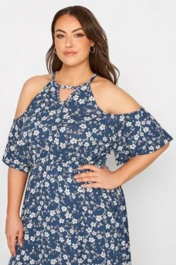 YOURS Curve Blue Floral Cold Shoulder Dress 8 YOURS Curve Blue Floral Cold Shoulder Dress -Saga Dresses Shop da063884 56ba 40 300798 D