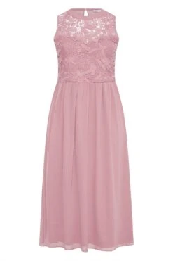YOURS LONDON Curve Pink Lace Front Chiffon Maxi Dress -Saga Dresses Shop da38d1b0 f271 4f 161004 F