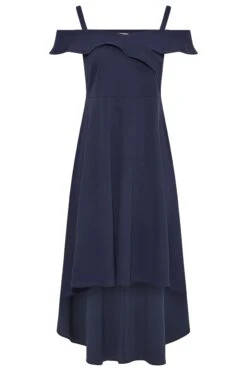 YOURS LONDON Curve Navy Blue Bardot High Low Midi Dress -Saga Dresses Shop da8c3798 d65b 4c 162087 X