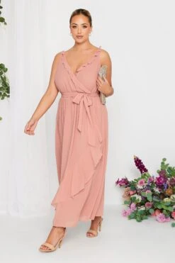 YOURS LONDON Curve Pink Ruffle Wrap Dress