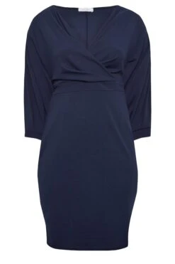 YOURS LONDON Curve Navy Blue Drop Shoulder Wrap Dress -Saga Dresses Shop dba6f9b2 3b4c 40 162042 XR