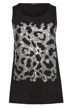 YOURS Curve Black Leopard Print Sequin Vest Top -Saga Dresses Shop dbcab4f8 95f4 4d 302092 X