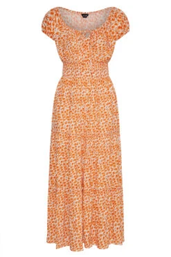 Curve Orange Floral Print Bardot Maxi Dress -Saga Dresses Shop dbccbbda 2e0e 46 137101 X