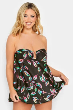 YOURS Curve Black Tropical Print Tankini Top