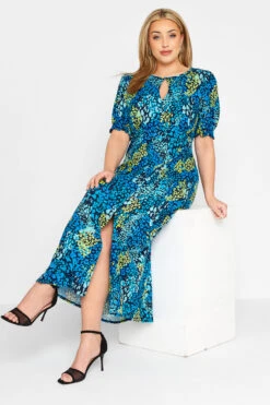 YOURS LONDON Curve Blue Animal Print Keyhole Maxi Dress -Saga Dresses Shop dc07dac1 2056 45 161591 D