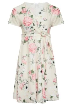 YOURS LONDON Curve Ivory White Floral Wrap Skater Dress -Saga Dresses Shop dc117576 b554 4c 162136 X