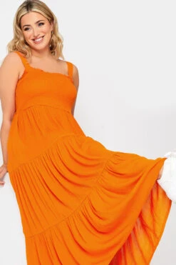 YOURS Curve Orange Shirred Strappy Sundress -Saga Dresses Shop dc4d9c78 2e96 46 137431 D