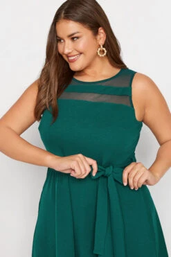 YOURS LONDON Curve Green Mesh Panel Skater Dress -Saga Dresses Shop dc96755a cd10 44 161626 D