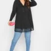 YOURS Curve Black Crochet Trim Long Sleeve Tunic Top