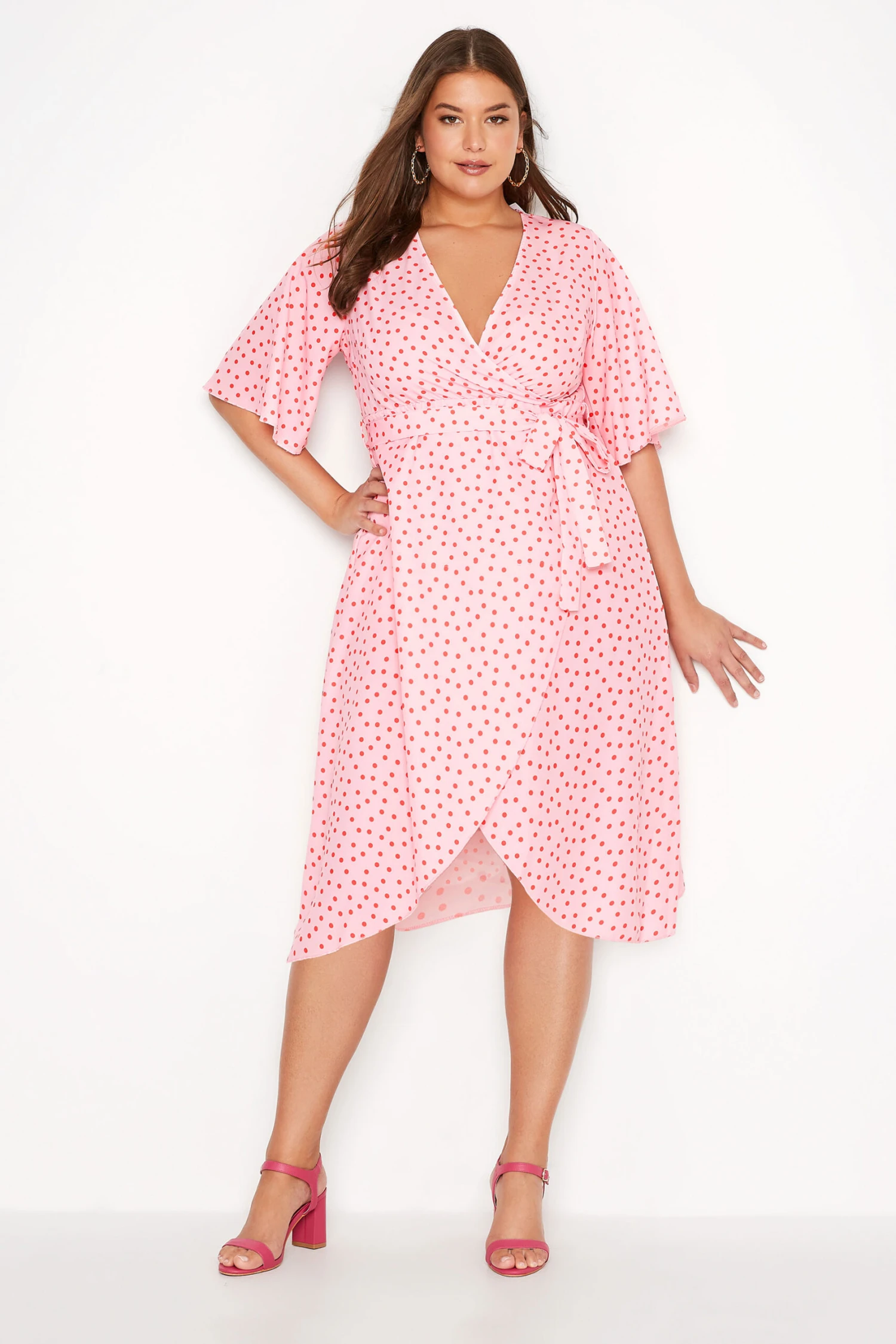 YOURS LONDON Curve Pink Polka Dot Midi Wrap Dress 1 YOURS LONDON Curve Pink Polka Dot Midi Wrap Dress