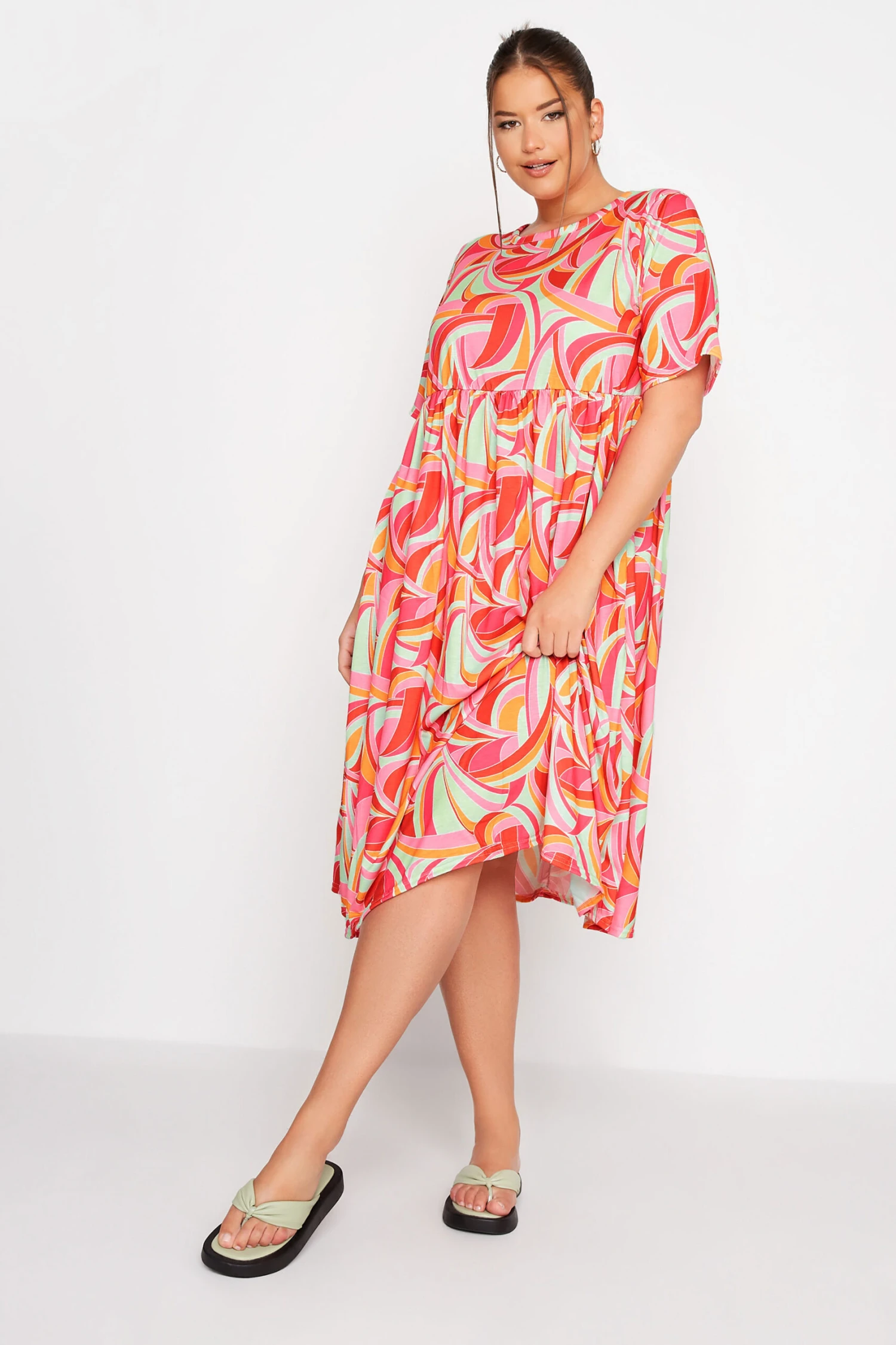 LIMITED COLLECTION Curve Bright Pink Abstract Print Midaxi Smock Dress 1 LIMITED COLLECTION Curve Bright Pink Abstract Print Midaxi Smock Dress