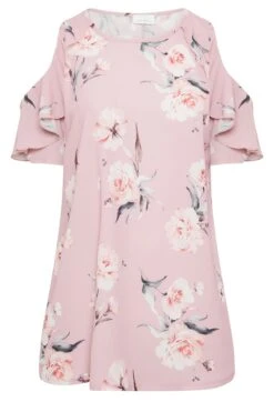 YOURS LONDON Curve Pink Floral Frill Cold Shoulder Top -Saga Dresses Shop de3c71ae 2806 44 162157 X
