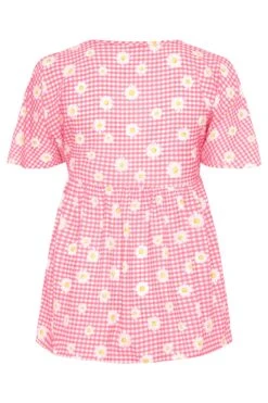 LIMITED COLLECTION Curve Pink Gingham Floral Top -Saga Dresses Shop de4fb133 1060 48 213640 BK