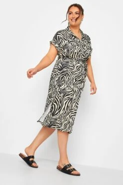 YOURS Curve Black & White Zebra Print Spilt Hem Midaxi Shirt Dress