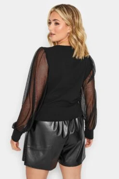 YOURS PETITE Curve Black Mesh Sleeve Corset Top -Saga Dresses Shop de6a8217 0b7f 4e 174437 C