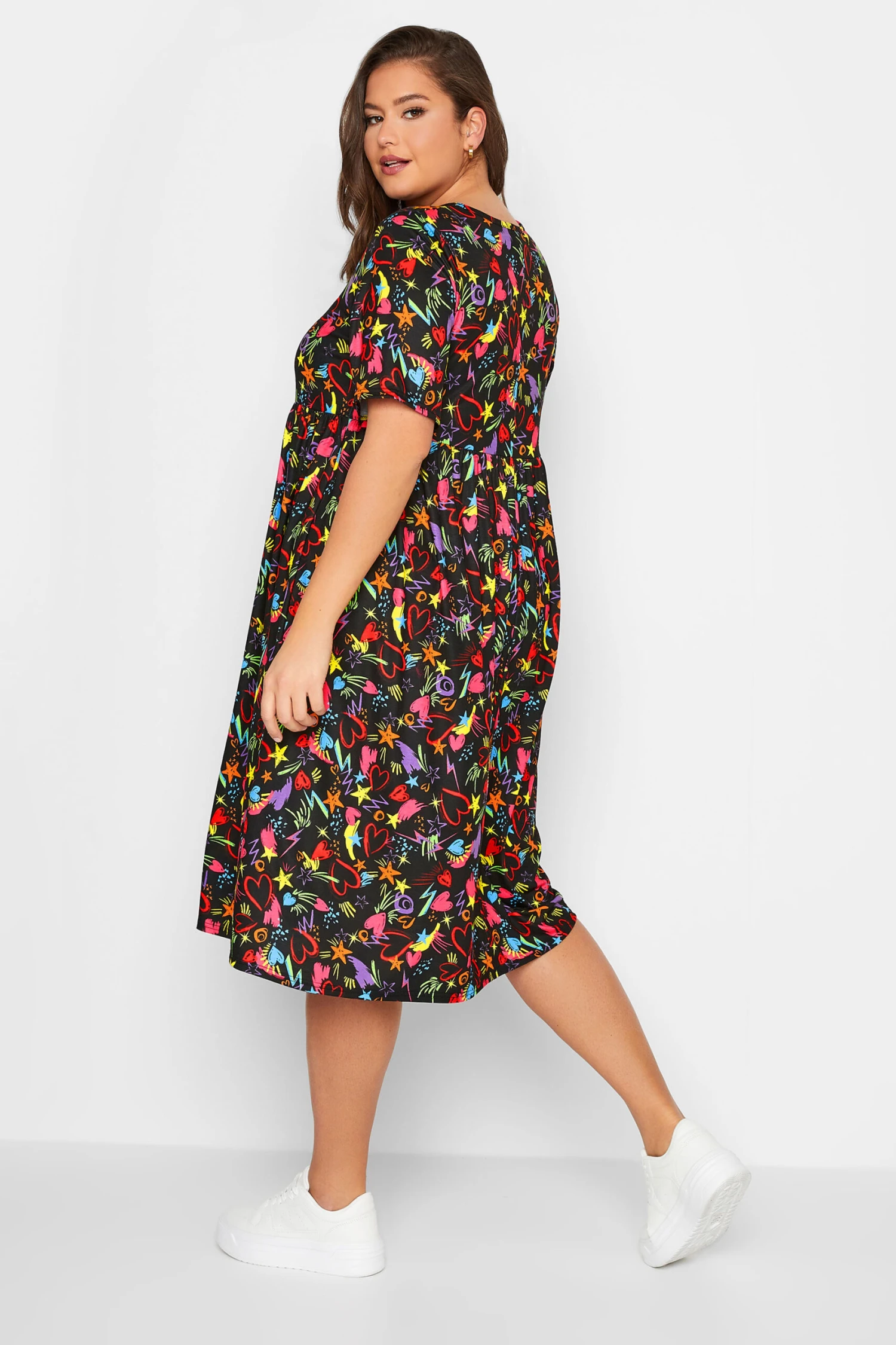 LIMITED COLLECTION Curve Black Scribble Print Smock Dress 2 LIMITED COLLECTION Curve Black Scribble Print Smock Dress - Image 2