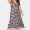 YOURS Curve Red Leaf Print Maxi Wrap Dress