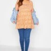YOURS Curve Orange Floral Shirred Smock Vest Top