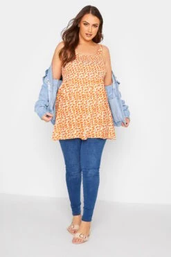 YOURS Curve Orange Floral Shirred Smock Vest Top