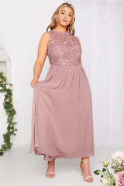 YOURS LONDON Curve Pink Lace Front Chiffon Maxi Dress