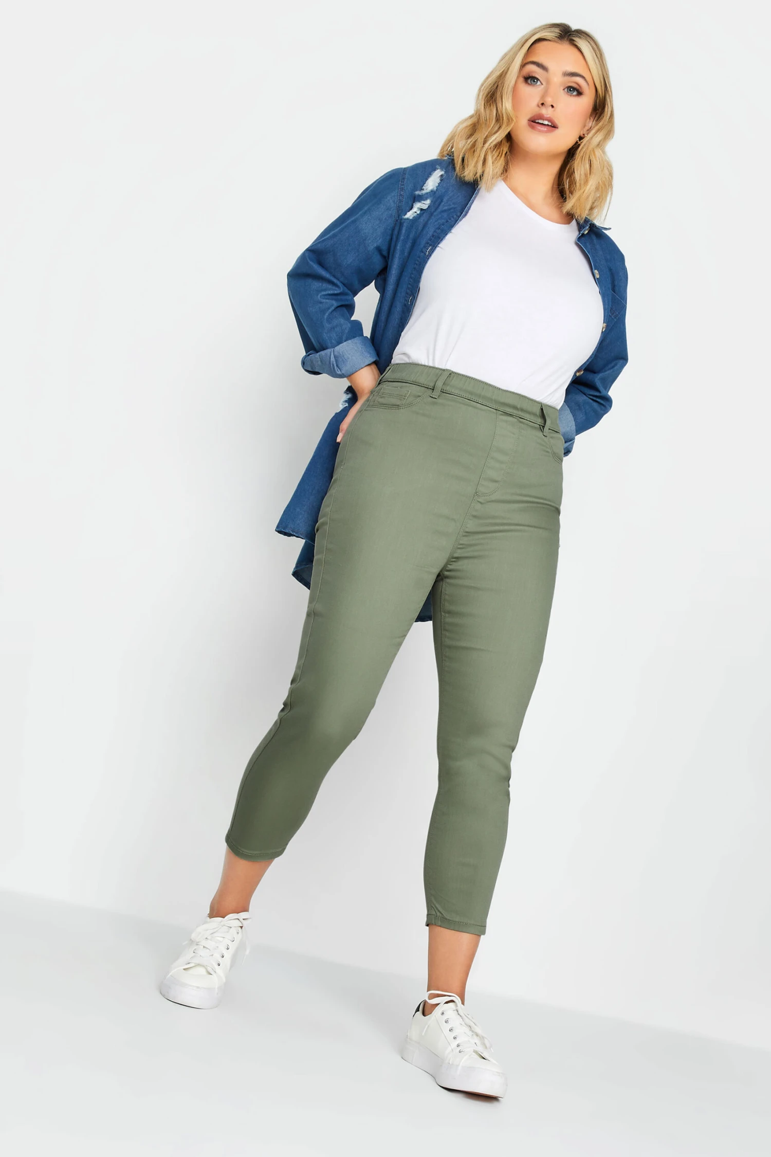 YOURS Curve Sage Green Cropped Stretch GRACE Jeggings 1 YOURS Curve Sage Green Cropped Stretch GRACE Jeggings