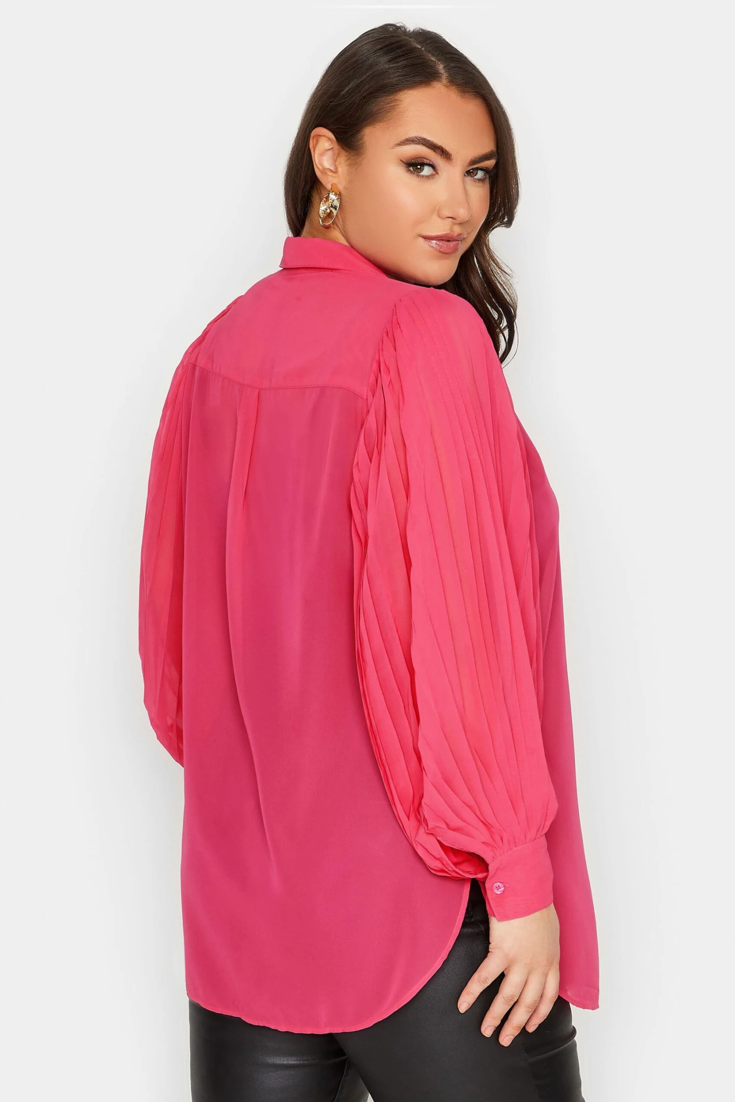 YOURS LONDON Curve Hot Pink Pleat Sleeve Shirt 2 YOURS LONDON Curve Hot Pink Pleat Sleeve Shirt - Image 2