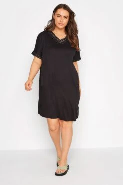 YOURS Curve Black Contrast Trim Tunic Dress