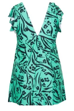 YOURS Curve Turquoise Green Animal Print Tummy Control Swim Dress -Saga Dresses Shop e0740135 db65 40 150301 Y