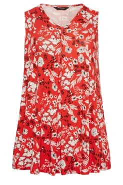 YOURS Curve Red Floral Pleat Front Vest Top -Saga Dresses Shop e0d7a2b7 9d65 4a 302199 X