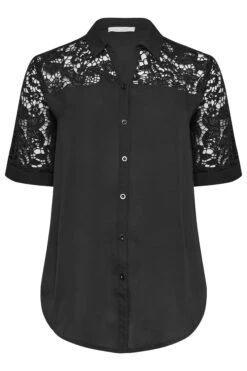 YOURS LONDON Curve Black Lace Insert Shirt -Saga Dresses Shop e122055d 8b09 4e 162138 X