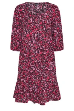 YOURS Curve Black & Pink Floral Smock Midi Dress 10 YOURS Curve Black & Pink Floral Smock Midi Dress -Saga Dresses Shop e14ef430 86e8 48 137212 X